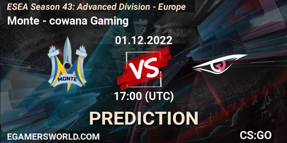 Monte contre cowana Gaming : prédiction de match. 01.12.22. CS2 (CS:GO), ESEA Season 43: Advanced Division - Europe