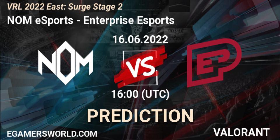 NOM eSports contre Enterprise Esports : prédiction de match. 16.06.2022 at 16:00. VALORANT, VRL 2022 East: Surge Stage 2