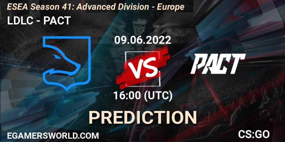 LDLC contre PACT : prédiction de match. 09.06.2022 at 16:00. Counter-Strike (CS2), ESEA Season 41: Advanced Division - Europe