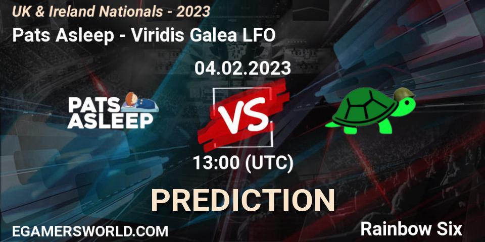 Pats Asleep contre Viridis Galea LFO : prédiction de match. 04.02.2023 at 13:00. Rainbow Six, UK & Ireland Nationals - 2023