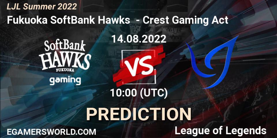 Fukuoka SoftBank Hawks contre Crest Gaming Act : prédiction de match. 14.08.22. LoL, LJL Summer 2022