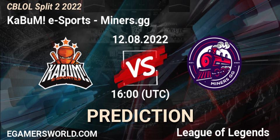 KaBuM! e-Sports contre Miners.gg : prédiction de match. 12.08.2022 at 17:00. LoL, CBLOL Split 2 2022