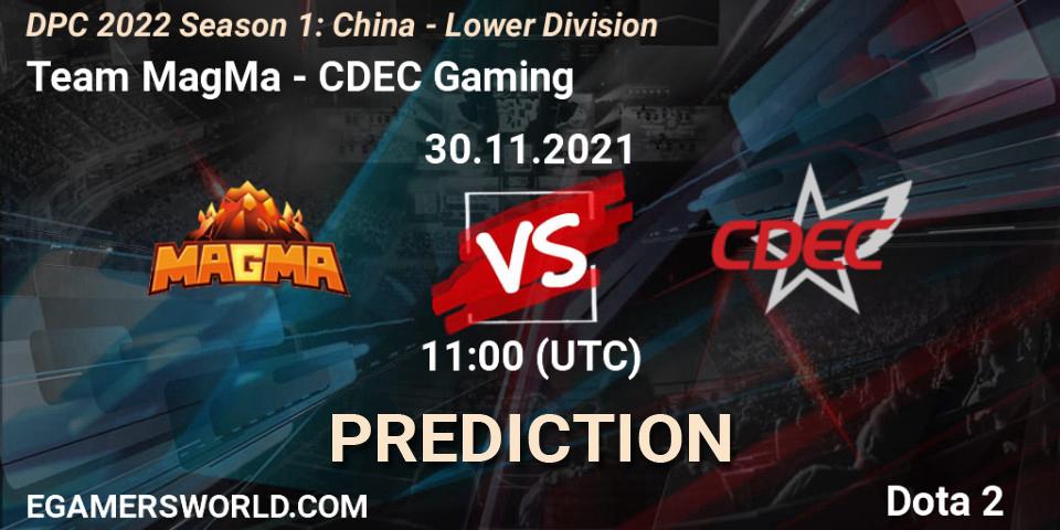Team MagMa contre CDEC Gaming : prédiction de match. 30.11.2021 at 11:45. Dota 2, DPC 2022 Season 1: China - Lower Division