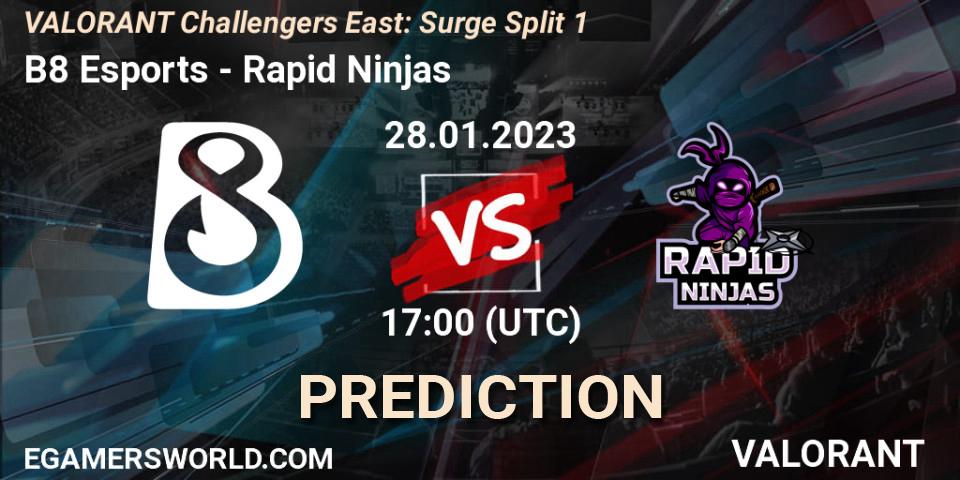 B8 Esports contre Rapid Ninjas : prédiction de match. 28.01.23. VALORANT, VALORANT Challengers 2023 East: Surge Split 1