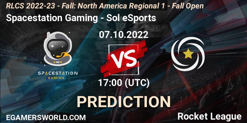 Spacestation Gaming contre Sol eSports : prédiction de match. 07.10.2022 at 17:00. Rocket League, RLCS 2022-23 - Fall: North America Regional 1 - Fall Open