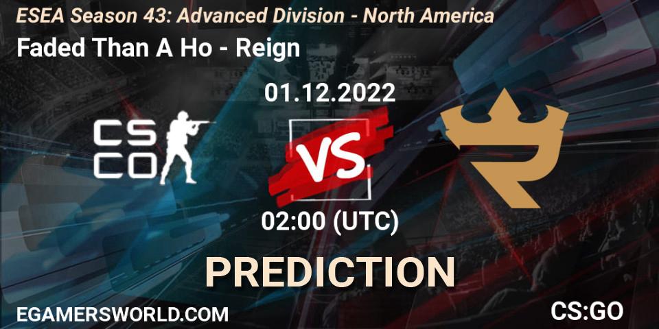 Faded Than A Ho contre Reign : prédiction de match. 01.12.22. CS2 (CS:GO), ESEA Season 43: Advanced Division - North America