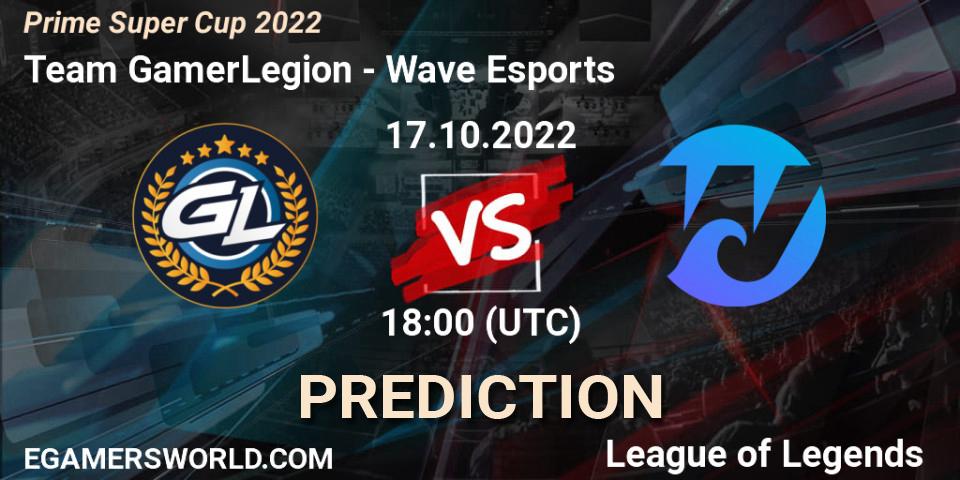 Team GamerLegion contre Wave Esports : prédiction de match. 17.10.2022 at 17:00. LoL, Prime Super Cup 2022