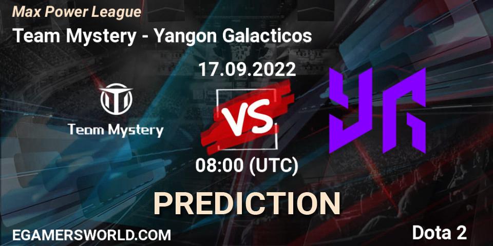 Team Mystery contre Yangon Galacticos : prédiction de match. 17.09.2022 at 09:24. Dota 2, Max Power League