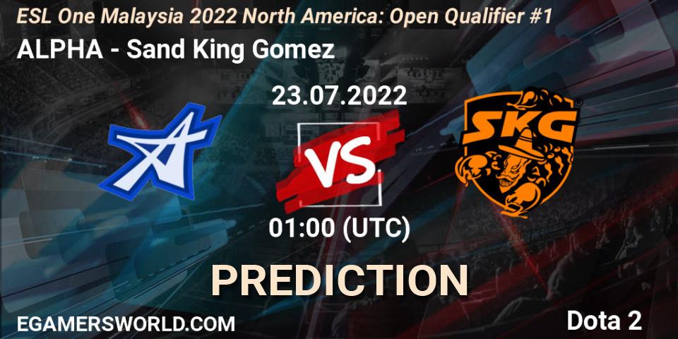 ALPHA contre Sand King Gomez : prédiction de match. 23.07.2022 at 01:09. Dota 2, ESL One Malaysia 2022 North America: Open Qualifier #1