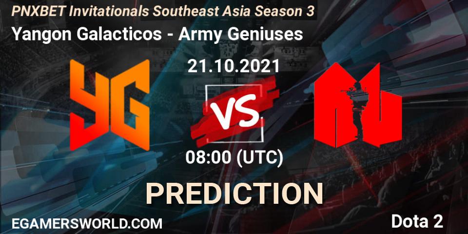 Yangon Galacticos contre Army Geniuses : prédiction de match. 21.10.2021 at 08:25. Dota 2, PNXBET Invitationals Southeast Asia Season 3