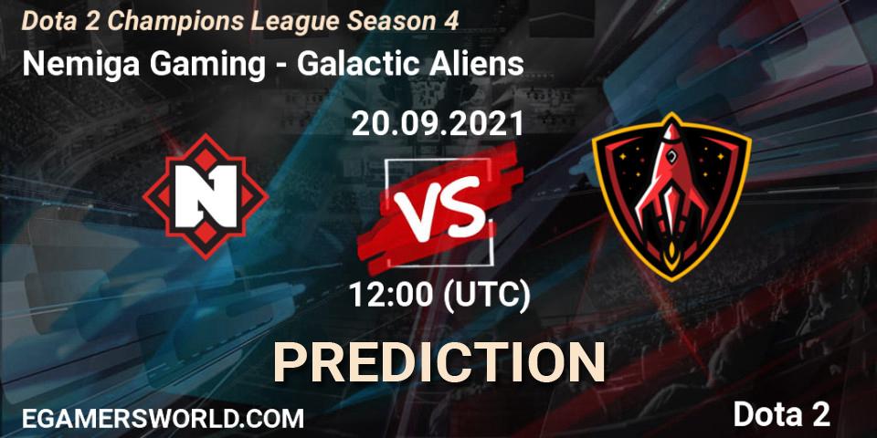 Nemiga Gaming contre Galactic Aliens : prédiction de match. 20.09.2021 at 12:00. Dota 2, Dota 2 Champions League Season 4