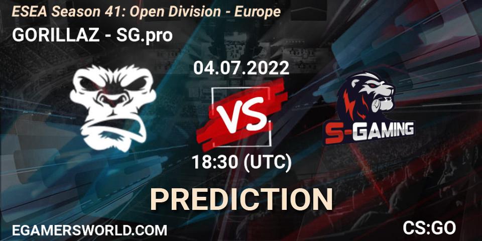 GORILLAZ contre SG.pro : prédiction de match. 04.07.2022 at 18:30. Counter-Strike (CS2), ESEA Season 41: Open Division - Europe