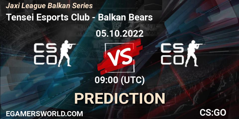 Tensei Esports Club contre Balkan Bears : prédiction de match. 05.10.2022 at 09:00. Counter-Strike (CS2), Jaxi League Balkan Series