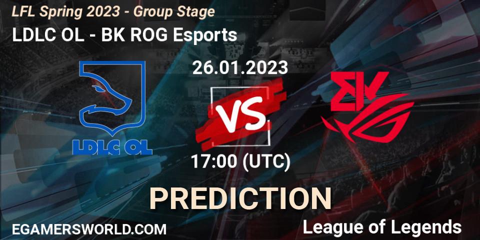 LDLC OL contre BK ROG Esports : prédiction de match. 26.01.2023 at 17:00. LoL, LFL Spring 2023 - Group Stage