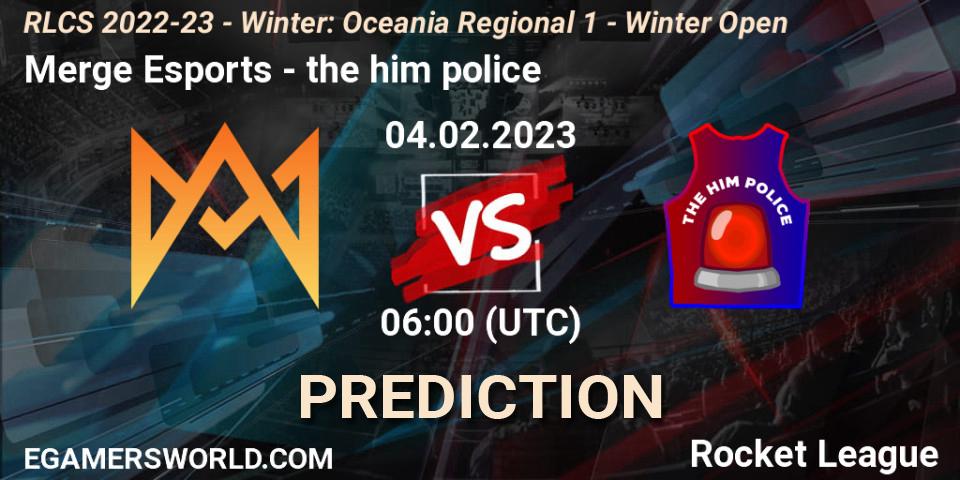 Merge Esports contre the him police : prédiction de match. 04.02.2023 at 09:00. Rocket League, RLCS 2022-23 - Winter: Oceania Regional 1 - Winter Open