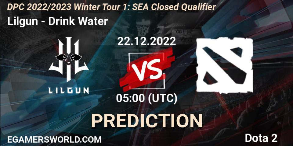 Lilgun contre Drink Water : prédiction de match. 22.12.2022 at 05:01. Dota 2, DPC 2022/2023 Winter Tour 1: SEA Closed Qualifier