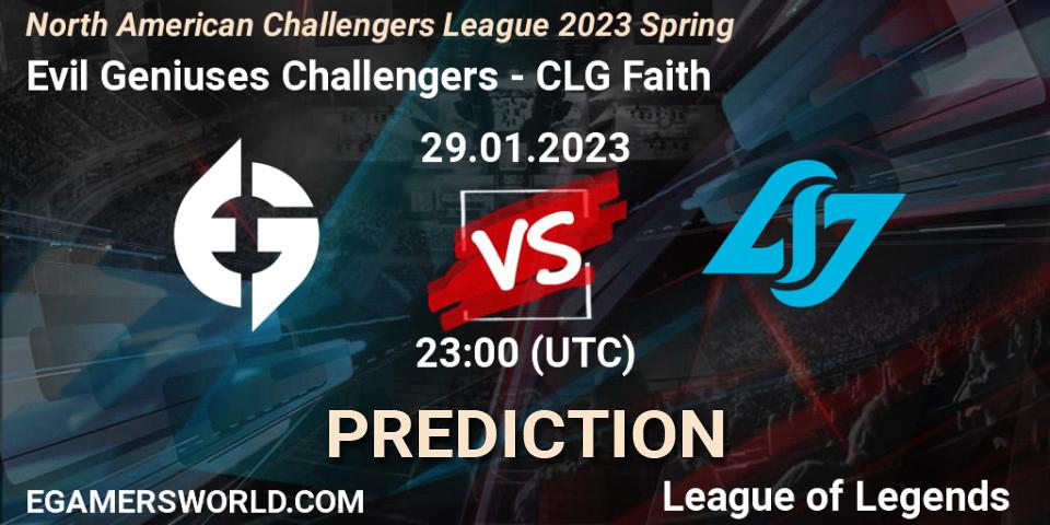 Evil Geniuses Challengers contre CLG Faith : prédiction de match. 29.01.23. LoL, NACL 2023 Spring - Group Stage
