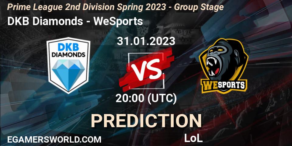 DKB Diamonds contre WeSports : prédiction de match. 31.01.23. LoL, Prime League 2nd Division Spring 2023 - Group Stage