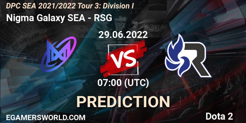 Nigma Galaxy SEA contre RSG : prédiction de match. 29.06.2022 at 07:01. Dota 2, DPC SEA 2021/2022 Tour 3: Division I