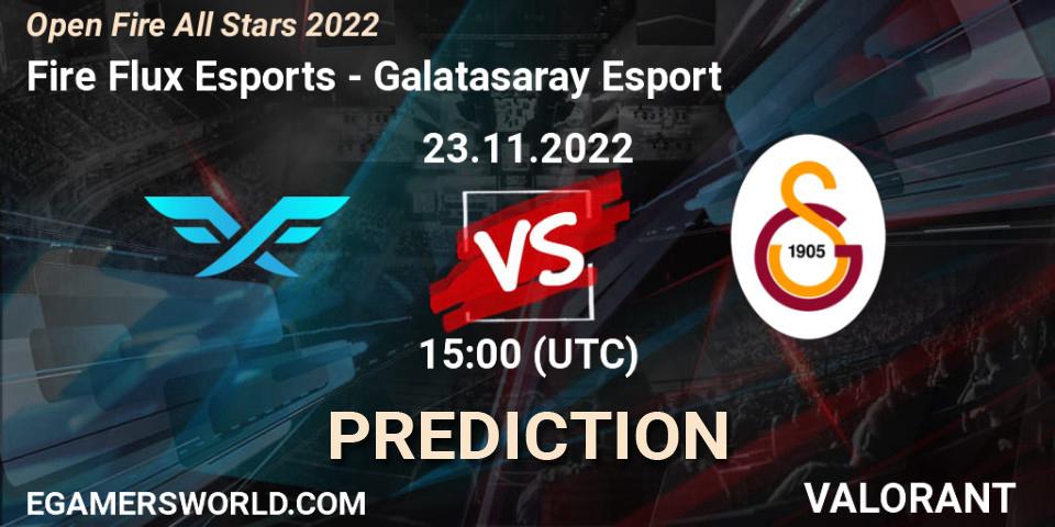 Fire Flux Esports contre Galatasaray Esport : prédiction de match. 23.11.2022 at 15:10. VALORANT, Open Fire All Stars 2022