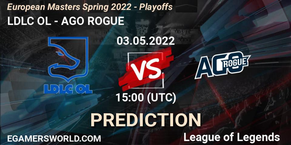 LDLC OL contre AGO ROGUE : prédiction de match. 03.05.2022 at 15:00. LoL, European Masters Spring 2022 - Playoffs