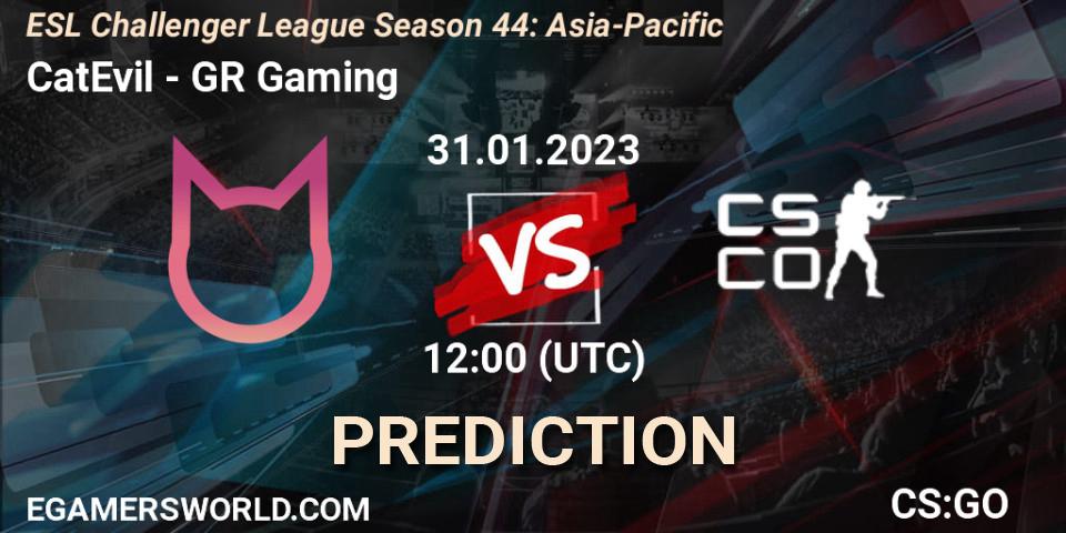 CatEvil contre GR Gaming : prédiction de match. 31.01.23. CS2 (CS:GO), ESL Challenger League Season 44: Asia-Pacific