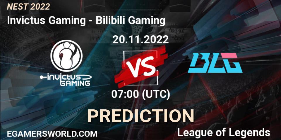 Invictus Gaming contre Bilibili Gaming : prédiction de match. 20.11.2022 at 07:30. LoL, NEST 2022