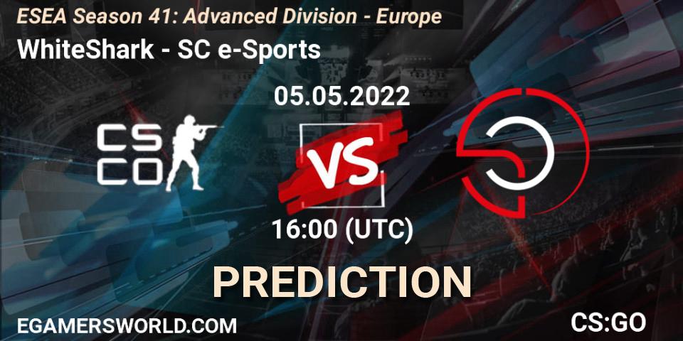 WhiteShark contre SC e-Sports : prédiction de match. 05.05.2022 at 16:00. Counter-Strike (CS2), ESEA Season 41: Advanced Division - Europe