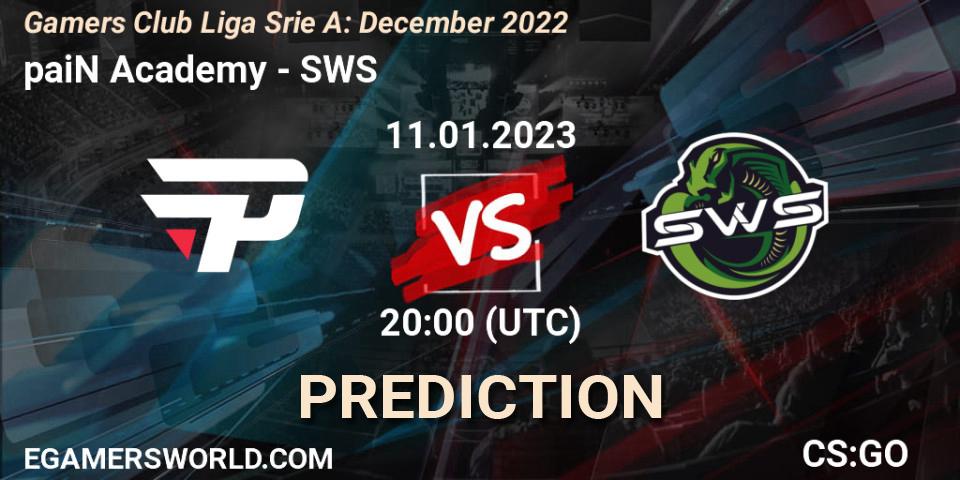 paiN Academy contre SWS : prédiction de match. 11.01.2023 at 20:00. Counter-Strike (CS2), Gamers Club Liga Série A: December 2022