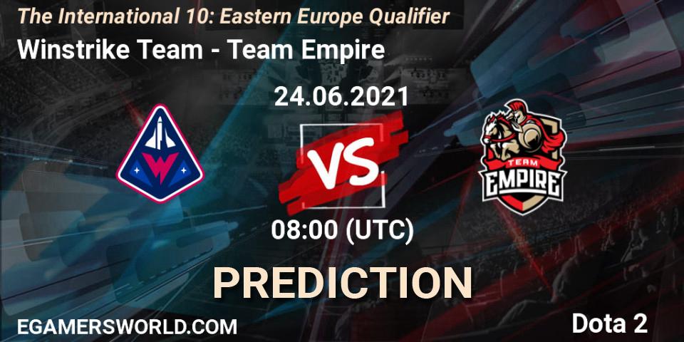 Winstrike Team contre Team Empire : prédiction de match. 24.06.2021 at 08:03. Dota 2, The International 10: Eastern Europe Qualifier