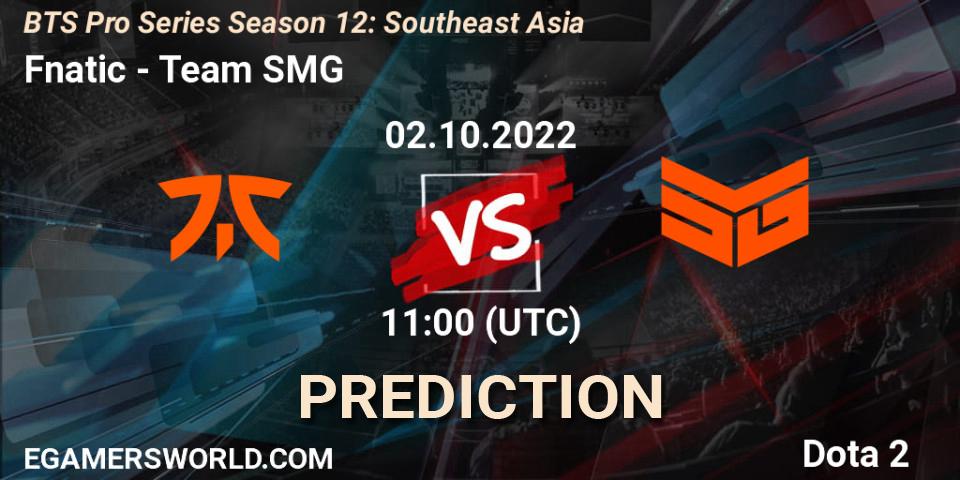 Fnatic contre Team SMG : prédiction de match. 02.10.2022 at 11:13. Dota 2, BTS Pro Series Season 12: Southeast Asia