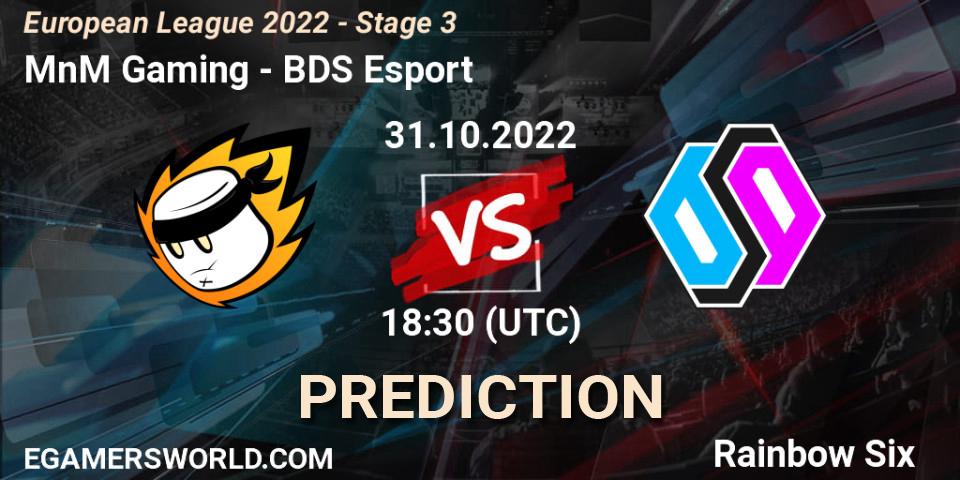 MnM Gaming contre BDS Esport : prédiction de match. 31.10.2022 at 18:15. Rainbow Six, European League 2022 - Stage 3