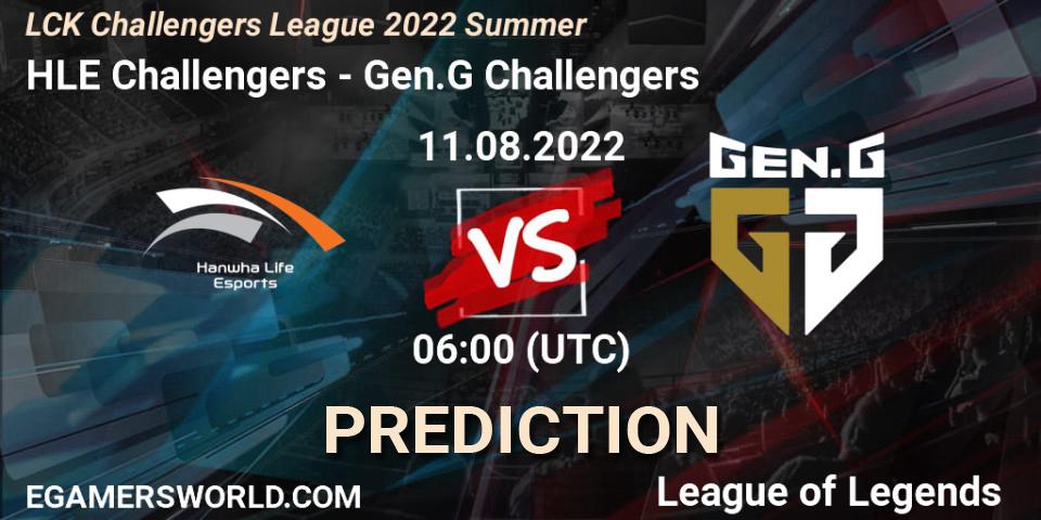 HLE Challengers contre Gen.G Challengers : prédiction de match. 11.08.2022 at 06:00. LoL, LCK Challengers League 2022 Summer