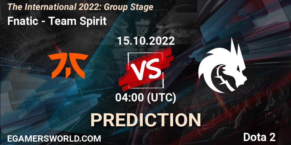 Fnatic contre Team Spirit : prédiction de match. 15.10.22. Dota 2, The International 2022: Group Stage