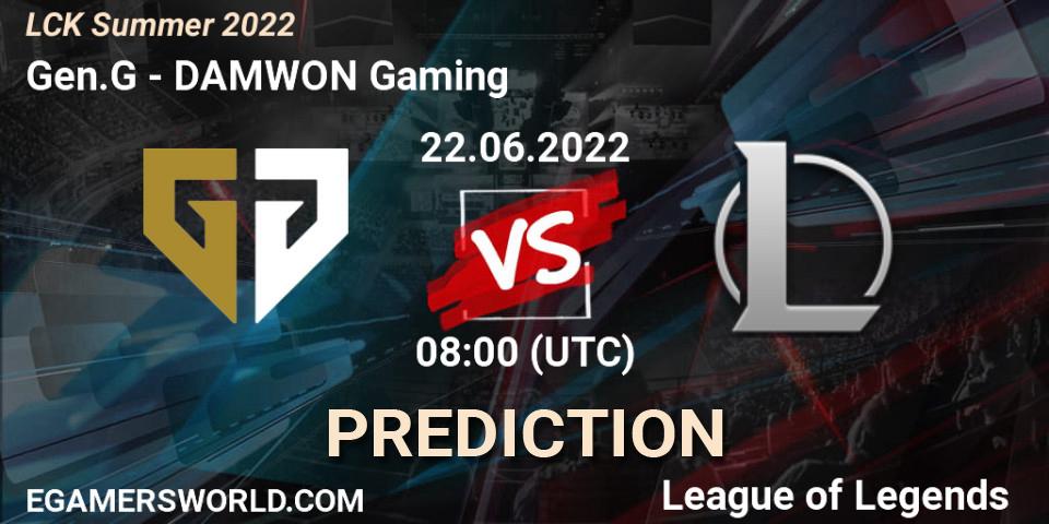 Gen.G contre DAMWON Gaming : prédiction de match. 22.06.2022 at 08:00. LoL, LCK Summer 2022