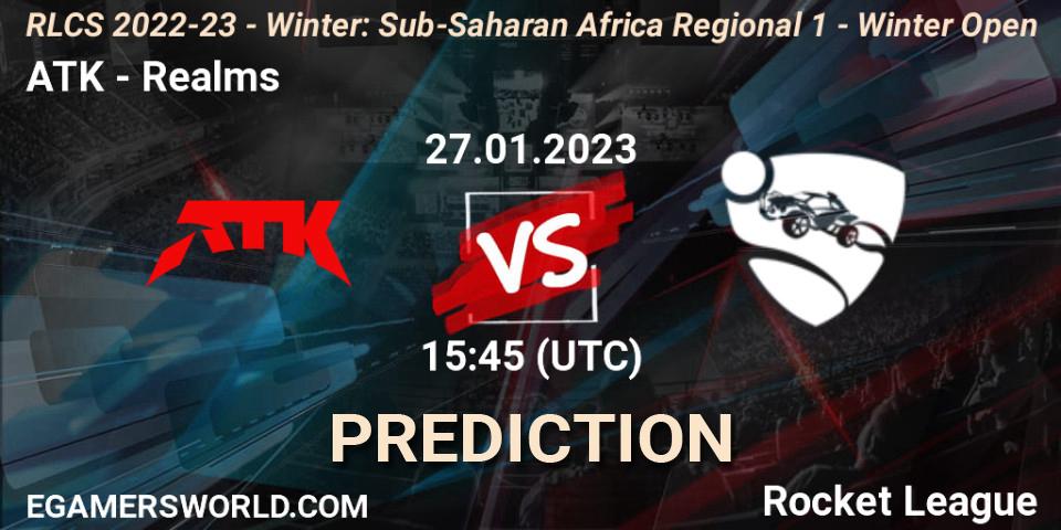 ATK contre Realms : prédiction de match. 27.01.2023 at 15:45. Rocket League, RLCS 2022-23 - Winter: Sub-Saharan Africa Regional 1 - Winter Open