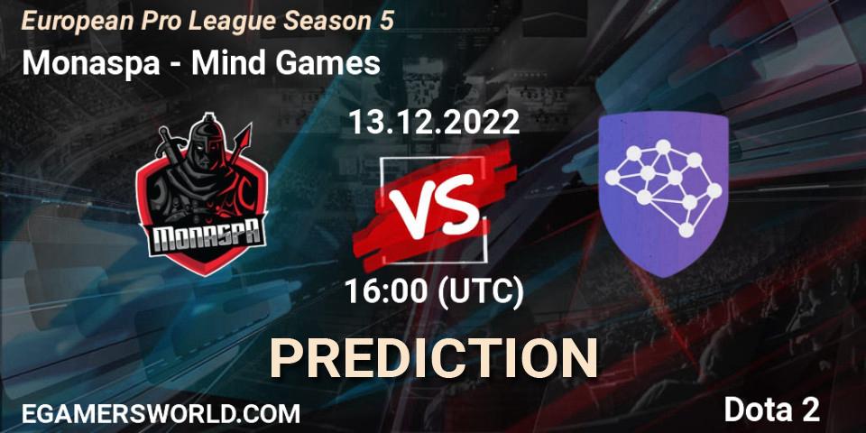Monaspa contre Mind Games : prédiction de match. 13.12.2022 at 15:59. Dota 2, European Pro League Season 5