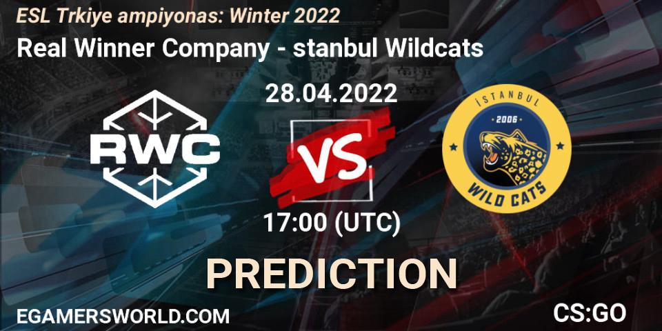 Real Winner Company contre İstanbul Wildcats : prédiction de match. 28.04.2022 at 17:00. Counter-Strike (CS2), ESL Türkiye Şampiyonası: Winter 2022