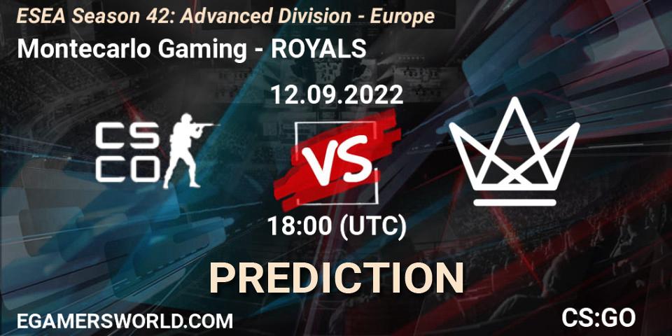 Montecarlo Gaming contre ROYALS : prédiction de match. 12.09.2022 at 18:00. Counter-Strike (CS2), ESEA Season 42: Advanced Division - Europe