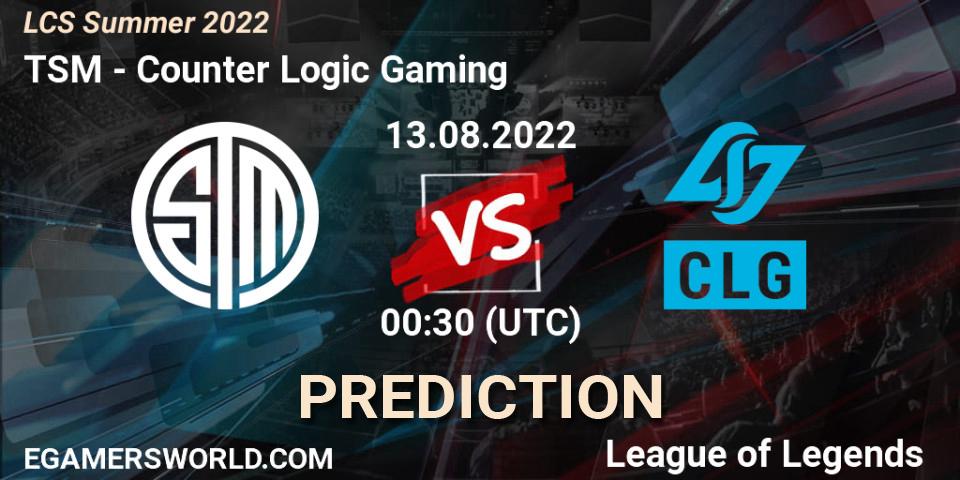 TSM contre Counter Logic Gaming : prédiction de match. 13.08.2022 at 00:30. LoL, LCS Summer 2022