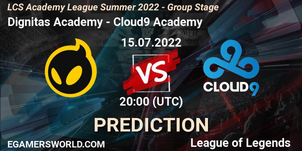 Dignitas Academy contre Cloud9 Academy : prédiction de match. 15.07.22. LoL, LCS Academy League Summer 2022 - Group Stage