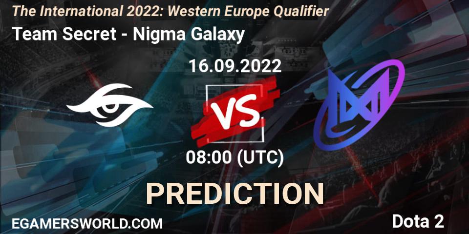 Team Secret contre Nigma Galaxy : prédiction de match. 16.09.22. Dota 2, The International 2022: Western Europe Qualifier