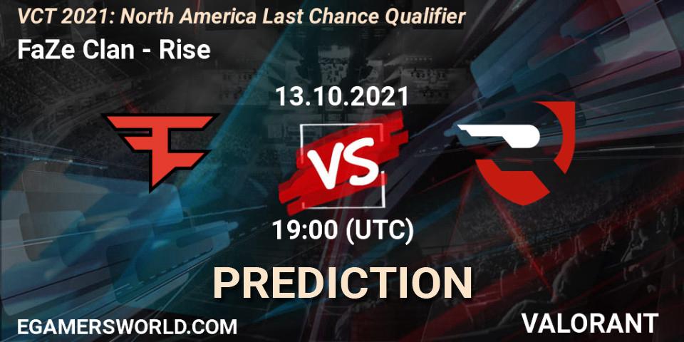 FaZe Clan contre Rise : prédiction de match. 27.10.2021 at 19:00. VALORANT, VCT 2021: North America Last Chance Qualifier