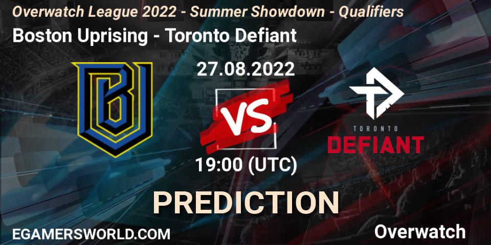 Boston Uprising contre Toronto Defiant : prédiction de match. 27.08.2022 at 19:00. Overwatch, Overwatch League 2022 - Summer Showdown - Qualifiers
