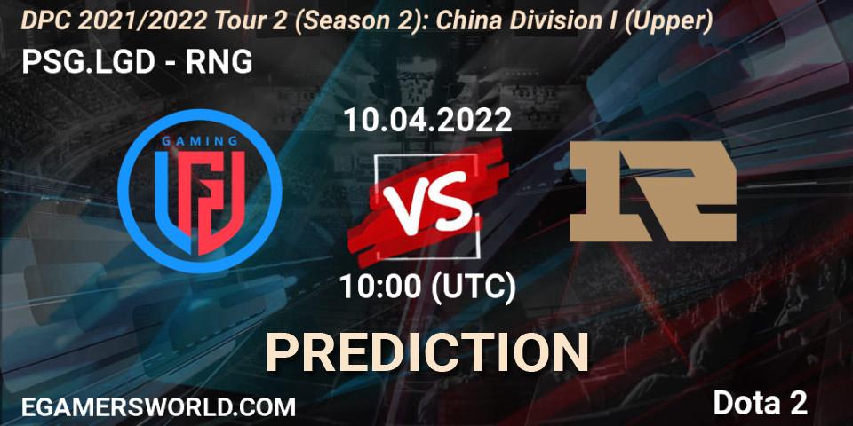 PSG.LGD contre RNG : prédiction de match. 17.04.22. Dota 2, DPC 2021/2022 Tour 2 (Season 2): China Division I (Upper)