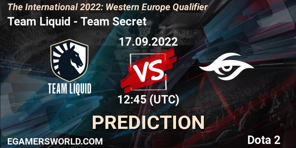 Team Liquid contre Team Secret : prédiction de match. 17.09.2022 at 13:14. Dota 2, The International 2022: Western Europe Qualifier