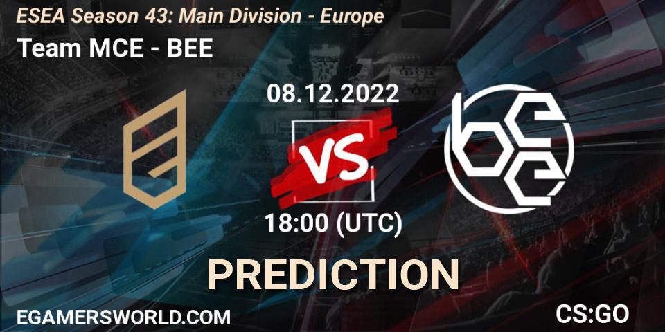 Team MCE contre BEE : prédiction de match. 08.12.22. CS2 (CS:GO), ESEA Season 43: Main Division - Europe
