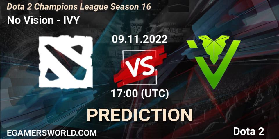 No Vision contre IVY : prédiction de match. 09.11.2022 at 17:02. Dota 2, Dota 2 Champions League Season 16