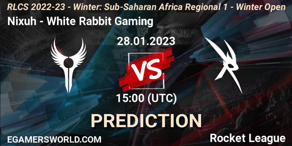 Nixuh contre White Rabbit Gaming : prédiction de match. 28.01.23. Rocket League, RLCS 2022-23 - Winter: Sub-Saharan Africa Regional 1 - Winter Open