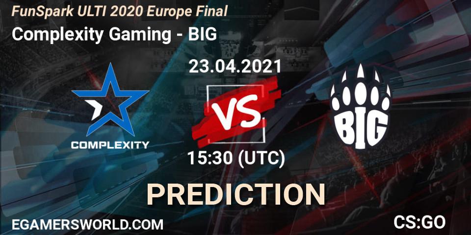 Complexity Gaming contre BIG : prédiction de match. 23.04.21. CS2 (CS:GO), Funspark ULTI 2020 Finals